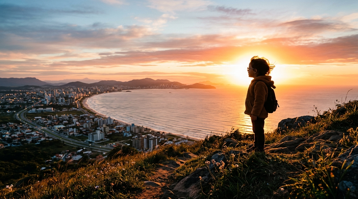 Criança olhando para o horizonte em Biguaçu